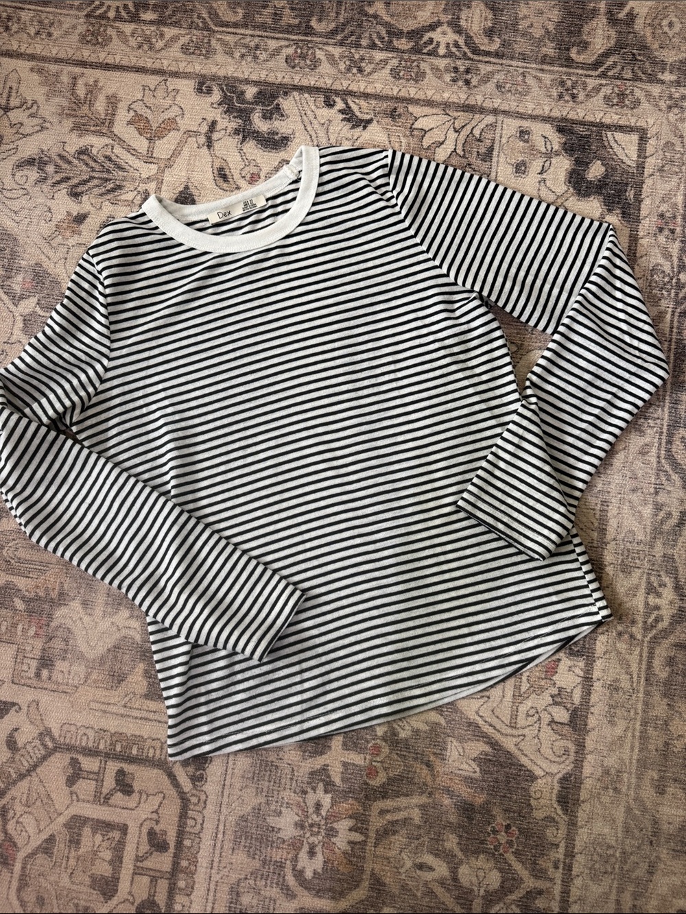 Dex Women's Black & White Striped Long Sleeve Tee